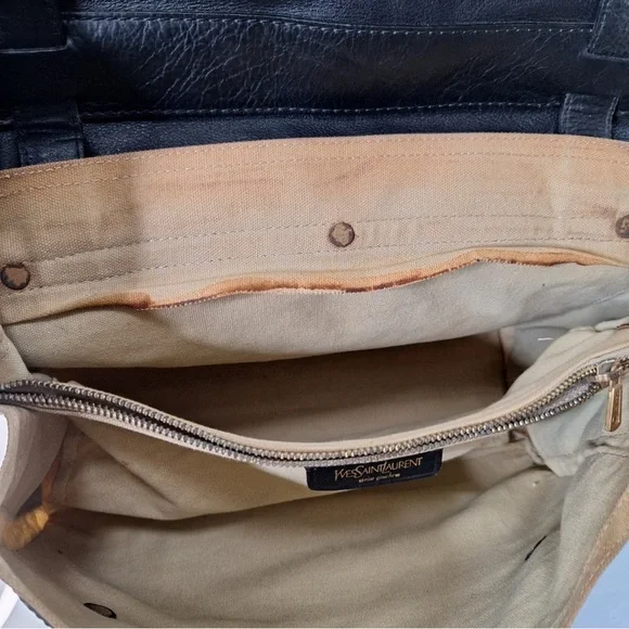 YSL Yves Saint Laurent Muse II Shoulder Bag Black & Tan Canvas Leather Satchel - Picture 9 of 13